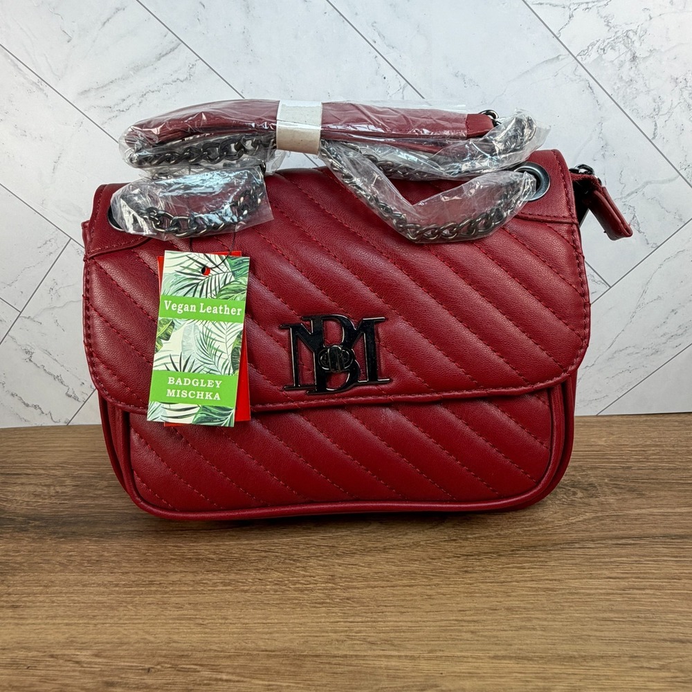 Badgley Mischka Brick Red Quilted Vegan Leather Phone Crossbody Bag BM-4167 NWT
